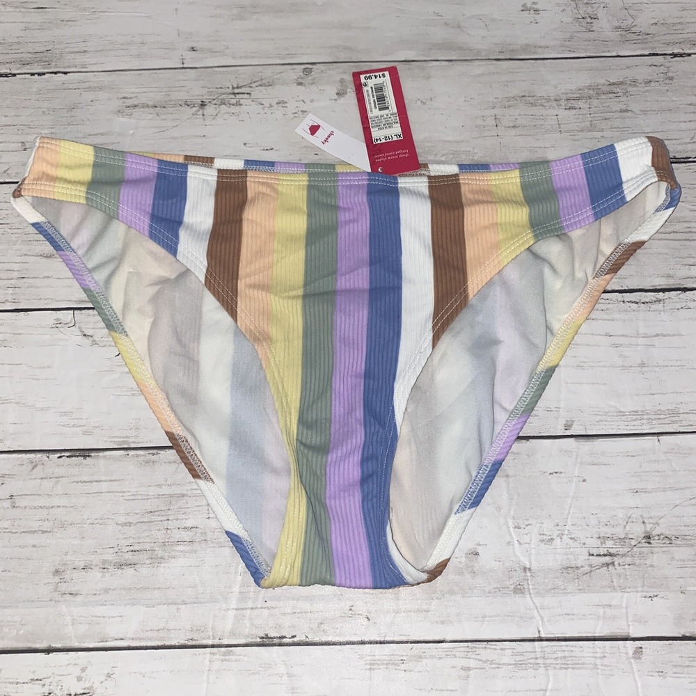 Xhilaration Bikini Bottom Womens XL Multi‎ Stripe Cheeky Ribbed NEW Target XL